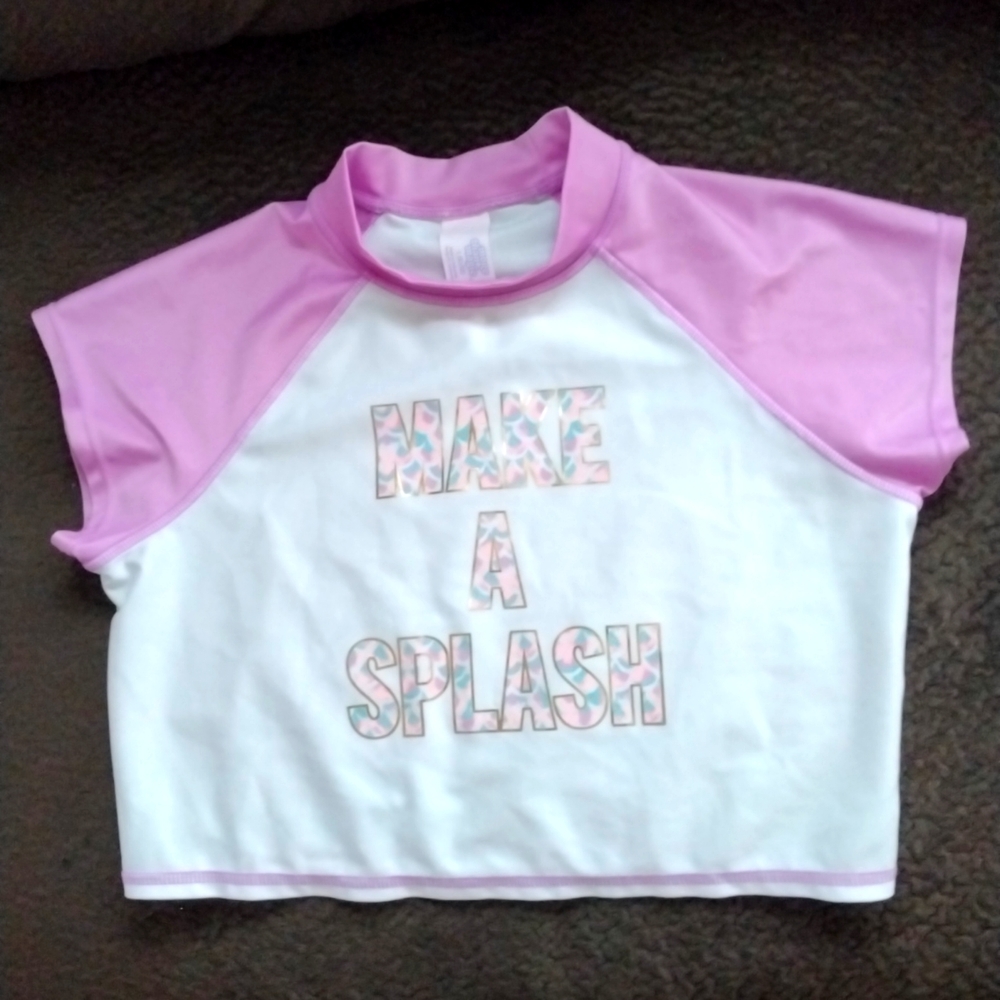 Make A Splash Girls Swim Shirt, purple and white, size L 10-12